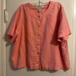 Orvis 100% Linen Button Front Pink Top Size Large